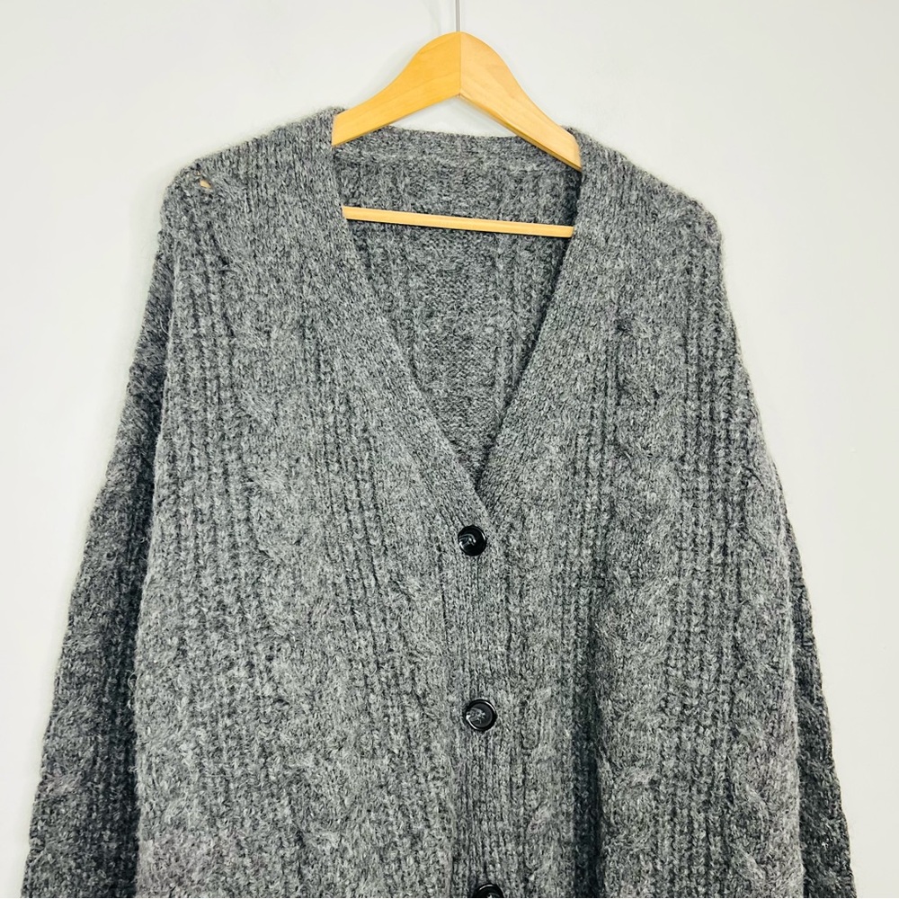 Jenni Kayne Charcoal Alpaca Wool cardigan cable knit open front size small - Picture 3 of 6